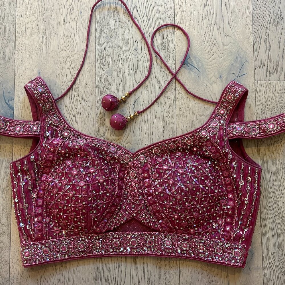 Indian Wedding Dress (Dark Pink): Lehenga Choli w Dupatta - Picture 4 of 7